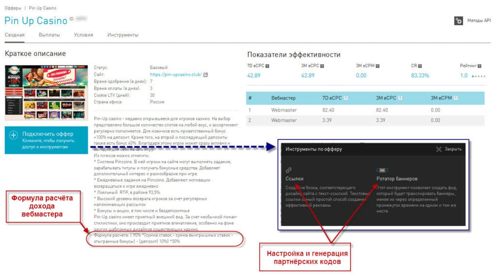 Где подключается оффер к партнерке «Пин Ап»