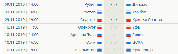 Расписание РФПЛ на 9-10 ноября 2019